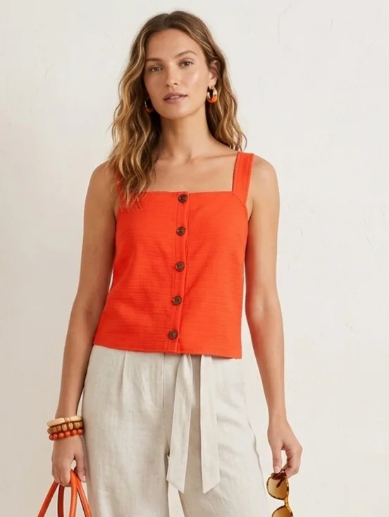 J.CREW - Textured Button-Front Tank - Picture 1 of 12